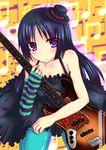  akiyama_mio aqua_legwear bad_id bad_pixiv_id bangs bass_guitar black_hair blunt_bangs blush don't_say_&quot;lazy&quot; dress fingerless_gloves gloves hat hime_cut instrument k-on! long_hair mini_hat mini_top_hat mizuno_yun pantyhose purple_hair solo striped striped_gloves top_hat 