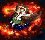  bad_id bad_pixiv_id black_wings bow brown_hair cape hair_bow highres kneehighs long_hair reiuji_utsuho socks solo touhou wings yuru_(kashima) 