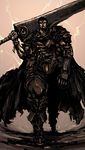  armor belt berserk black_hair boots dragonslayer_(sword) guts highres huge_weapon knife male_focus manly moto_murabito muscle solo sword traditional_media weapon 