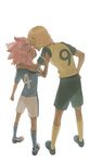  big_waves blonde_hair closed_eyes height_difference ibukuro imminent_kiss inazuma_eleven inazuma_eleven_(series) inazuma_japan long_hair male_focus multiple_boys nice_dolphin open_mouth pink_hair smile soccer_uniform sportswear tsunami_jousuke yaoi 