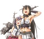  commentary kantai_collection karasu_(naoshow357) laughing multiple_girls nagato_(kantai_collection) operation_crossroads sakawa_(kantai_collection) tears torn_clothes turret white_background 