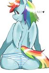  back_turned blue_fur butt equine feathers female friendship_is_magic fur hair hands horse looking_at_viewer looking_back mammal multi-colored_hair my_little_pony panties pegasus pink_eyes pony rainbow_dash_(mlp) sitting smile solo striped_panties the-rasp-b underwear wings 