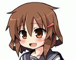  ? animated animated_gif blush brown_eyes brown_hair error_musume fang girl_holding_a_cat_(kantai_collection) hair_ornament hairclip hat ikazuchi_(kantai_collection) kantai_collection oshiruko_(uminekotei) school_uniform serafuku short_hair shoshinsha_mark sneezing solo talking tears translation_request 