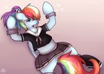  anthro blue_fur blush bound clothing equine eyelashes female feral friendship_is_magic fur hair mammal meggchan multi-colored_hair my_little_pony one_eye_closed open_mouth pegasus purple_eyes rainbow_dash_(mlp) rainbow_hair restained restrained skirt solo wings 