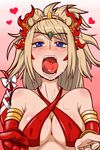  bad_id bad_pixiv_id bare_shoulders blonde_hair blue_eyes breasts cleavage crown cupping_hands echidna_(p&amp;d) gloves halter_top halterneck heart heart-shaped_pupils highres lamia medium_breasts monster_girl open_mouth ponytail puzzle_&amp;_dragons saliva single_glove solo symbol-shaped_pupils tongue tongue_out usa_(dai9c_carnival) 