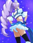  aono_miki black_legwear blue_choker choker cure_berry fresh_precure! frilled_skirt frills from_behind hands_on_hips haruyama_kazunori long_hair magical_girl midriff ponytail precure purple_eyes purple_hair skindentation skirt solo thighhighs 