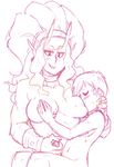  blush breastfeeding breasts demon eyes_closed female giant hair long_ears long_hair macro masturbation momorodent monochrome muscles sitting size_difference size_play smile 