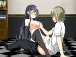  blush breast_grab breasts gokukoku_no_brynhildr kuroha_neko long_hair nipples nude sex sky_(freedom) thighhighs wet 