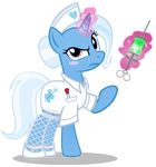 &lt;3 blue_hair blush clothing equine female fishnet fishnet_socks fishnet_stocking friendship_is_magic glowing hair hat horn lab_coat levitation looking_at_viewer magic mammal my_little_pony needle nurse_hat pixelkitties purple_eyes solo sparkles standing stockings syringe thermometer thigh_socks trixie_(mlp) two_tone_hair unicorn 