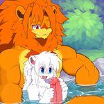  bath ear_piercing father father_and_son feline gay handjob incest lion male mammal one_eye_closed parent penis piercing son water whiteleo 