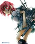  kantai_collection kinu_(kantai_collection) looking_at_viewer machinery oekaki pleated_skirt red_eyes red_hair sanari_(quarter_iceshop) school_uniform serafuku short_hair skirt solo twitter_username 