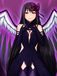  akemi_homura akuma_homura argyle argyle_legwear bad_id bad_pixiv_id bare_shoulders black_gloves black_hair black_wings bow choker dress elbow_gloves feathered_wings gloves hair_bow hand_on_own_chest long_hair looking_at_viewer mahou_shoujo_madoka_magica mahou_shoujo_madoka_magica_movie notori_d purple_eyes smile solo spoilers thighhighs very_long_hair wings zettai_ryouiki 