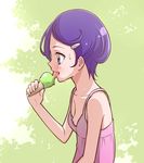  dokidoki!_precure eating eyelashes flat_chest food hair_ornament hairclip ice_cream kenzaki_makoto licking nipple_slip nipples ogry_ching open_mouth petite precure purple_eyes purple_hair purple_shirt shirt short_hair solo 