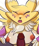  anthro areola big_nipples blush breasts canine digimon digiphilia erection eyes_closed female first_person_view fox fur glans gloves greycoat long_ears male mammal markings nipples nude open_mouth penis renamon snappygrey straight teeth tongue vein veiny_penis 