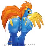  anus butt cycloned equine eyelashes female feral friendship_is_magic fur hair looking_at_viewer looking_back mammal my_little_pony orange_hair pegasus plain_background presenting presenting_hindquarters pussy pussy_juice raised_tail skinsuit smile solo spitfire_(mlp) two_tone_hair white_background wings wonderbolts_(mlp) yellow_fur 