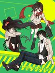  2girls alternate_costume azami_(kagerou_project) bad_id bad_pixiv_id black_hair dark_konoha fringe_trim gorgon hair_ornament hairclip headphones kagerou_project kangmoro konoha_(kagerou_project) long_hair multiple_girls red_eyes red_scarf scarf school_uniform tateyama_ayano very_long_hair yellow_eyes 