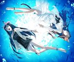 animal animal_ears barefoot black_hair blue_eyes brown_hair catgirl fish kimura_(ykimu) long_hair original tail underwater water 
