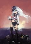  absurdres bird blue_eyes failure_penguin hibiki_(kantai_collection) highres johan_(johan13) kantai_collection long_hair miss_cloud neckerchief penguin school_uniform serafuku solo thighhighs torn_clothes white_hair 