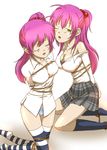  2girls bdsm bondage bound breasts cleavage futaki_kanata little_busters! long_hair multiple_girls panties pink_hair rope saigusa_haruka side_ponytail skirt underwear yellow_eyes 