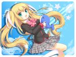  blonde_hair blue_eyes bow joujou little_busters! long_hair pink_bow school_uniform stuffed_animal stuffed_toy stuffed_whale tokido_saya twintails whale 