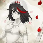  dress jewelry kill_la_kill kubokawa_(haifukikara) lowres matoi_ryuuko multicolored_hair necklace petals short_hair solo spot_color streaked_hair veil wedding_dress 