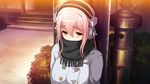  blush game_cg koi_de_wa_naku long_hair nitroplus pink_eyes pink_hair scarf solo super_sonico tsuji_santa 