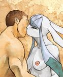  anthro anthrofied areola biceps breasts bust canine eeveelution eyelashes eyes_closed female fur glaceon hair half-closed_eyes hattonslayden hi_res human human_on_anthro interspecies kissing long_ears love male mammal manly muscles nintendo nipples nude pok&#233;mon pok&#233;morph pok&#233;philia pok&eacute;mon pok&eacute;philia short_hair side_view straight video_games 