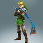  belt blonde_hair blue_eyes boots chain_mail fingerless_gloves full_body gauntlet gauntlets gloves gradient gradient_background hat link looking_at_viewer male_focus nintendo official_art pointy_ears scarf short_hair shoulder_pads solo the_legend_of_zelda triforce tunic zelda_musou 