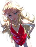  bad_id bad_pixiv_id banned_artist bare_arms bare_shoulders black_panties blonde_hair blue_eyes bracelet breasts collarbone dress dress_lift jewelry long_hair looking_at_viewer medium_breasts necklace no_bra panties panty_&amp;_stocking_with_garterbelt panty_(psg) panty_pull red_dress s_tanly short_dress simple_background sleeveless sleeveless_dress solo sundress tongue tongue_out underwear very_long_hair white_background 