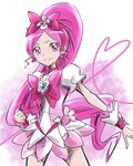  bow choker cure_blossom dress earrings eyelashes hair_ornament hair_ribbon hanasaki_tsubomi happy heartcatch_precure! jewelry long_hair looking_at_viewer magical_girl pink_background pink_bow pink_choker pink_dress pink_eyes pink_hair ponytail precure puffy_sleeves ribbon sketch smile solo tsukikage_oyama very_long_hair white_background wrist_cuffs 