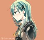  aqua_hair ascot blazer hair_ornament hairclip jacket kantai_collection long_hair smile solo suzuya_(kantai_collection) tadano_kagekichi twitter_username upper_body yellow_eyes 