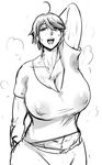  1girl breasts chequita huge_breasts jormungand large_breasts monochrome muscle muscles nakatomo odor see-through short_hair smell stain sweat sweat_stain traditional_media wide_hips 