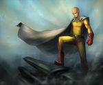  absurdres bad_id bad_pixiv_id bald cape crow_aberdeen gloves highres jumpsuit male_focus one-punch_man saitama_(one-punch_man) solo superhero 