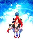  1girl back-to-back bikini_top boots breasts cleavage kamina long_hair medium_breasts ponytail rinako scarf sitting tattoo tengen_toppa_gurren_lagann thighhighs yellow_eyes yoko_littner 