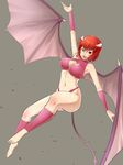  breasts demon_girl demon_tail demon_wings fingernails horns large_breasts long_fingernails looking_at_viewer monster_farm navel open_mouth pixie_(monster_farm) red_eyes red_hair short_hair smile solo tail tkln wings 