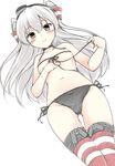  amatsukaze_(kantai_collection) black_panties blush bow bow_panties breasts brown_eyes chiyami covered_nipples cowboy_shot dutch_angle garter_straps kantai_collection lace lace-trimmed_panties long_hair looking_at_viewer navel panties red_legwear side-tie_panties silver_hair small_breasts smile solo striped striped_legwear thigh_gap thighhighs two_side_up underwear underwear_only 