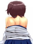  bad_id bad_pixiv_id bare_back bare_shoulders brown_hair from_behind hyudora kaga_(kantai_collection) kantai_collection short_hair side_ponytail simple_background solo white_background 