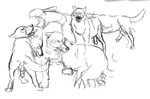  balls black_and_white black_nose canine digital_drawing_(art) feral feral_on_feral gdane group krita line_art mammal monochrome multiple_angles multiple_poses penis plain_background pointy_ears quadruped sketch standing white_background wolf wolfs 