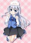  angora_rabbit animal blue_eyes blue_hair blush bunny gochuumon_wa_usagi_desu_ka? hair_ornament hairclip kafuu_chino long_hair rabbit_house_uniform tippy_(gochiusa) winopz x_hair_ornament 