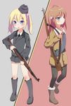  blonde_hair bolt_action brown_eyes brown_hair cupen germany gun hat highres long_hair mauser_98 mosin-nagant multiple_girls original pantyhose rifle russia weapon world_war_ii 