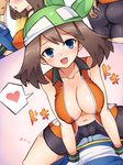  ass ass_grab assertive bandana bike_shorts blue_eyes blush breasts brown_hair cameltoe chro_(rulurullu) cleavage covered_nipples dry_humping gloves haruka_(pokemon) heart heartbeat highres humping incoming_kiss large_breasts looking_at_viewer navel open_clothes open_mouth open_shirt out_of_frame pokemon pokemon_(anime) pokemon_dp_(anime) pov satoshi_(pokemon) shirt sitting sitting_on_person skin_tight sleeveless sleeveless_shirt spoken_heart 