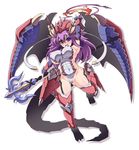  :d arm_up armor armpits bodysuit breasts covered_navel covered_nipples curvy dragon_girl dragon_horns dragon_tail dragon_wings elbow_gloves fingerless_gloves full_body garter_straps gloves heterochromia holding horns large_breasts long_hair no_nose open_mouth purple_eyes purple_gloves purple_hair puzzle_&amp;_dragons rakuma_kanori red_legwear scales sideboob simple_background smile solo sonia_(p&amp;d) spikes staff tail thighhighs white_background wings yellow_eyes 