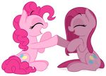  absurd_res alpha_channel cute cutie_mark duo equine eyes_closed female feral friendship_is_magic hair happy hi_res horse mammal my_little_pony navel pink_hair pinkamena_(mlp) pinkie_pie_(mlp) plain_background pony sitting smile square_crossover transparent_background zutheskunk 