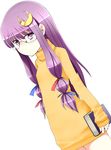  bad_id bad_pixiv_id bespectacled book bottomless crescent crescent_hair_ornament flat_chest glasses hair_ornament hair_ribbon kamata_yuuya long_hair long_sleeves naked_sweater patchouli_knowledge purple_eyes purple_hair ribbon solo sweater touhou turtleneck 