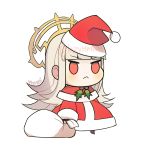  artist_name chibi closed_mouth fate/extra fate/grand_order fate_(series) fire_emblem fire_emblem_heroes frown grey_hair hat highres lazymimium long_hair long_sleeves padoru red_eyes red_hat sack santa_costume santa_hat simple_background solo standing twitter_username veronica_(fire_emblem) white_background 