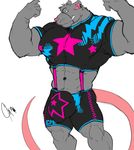  anthro bulge clenched_fist clothing cursedmarked flexing huge_muscles invalid_tag male mammal muscles pecs pose rat rodent shorts solo standing twix twix_(character) waffle waffle_(character) 