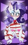  anthro bedroom_eyes blue_eyes blush bow breasts equine eyelashes female friendship_is_magic hair horn looking_at_viewer mammal my_little_pony nipples purple_hair randomchick144 rarity_(mlp) ribbons smile solo unicorn 