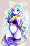  breasts cleavage clothed clothing cutie_mark equine female friendship_is_magic fur hair horn koveliana long_hair looking_at_viewer mammal multi-colored_hair my_little_pony navel princess_celestia_(mlp) purple_eyes solo thick_thighs thigh_gap thighs wide_hips winged_unicorn wings 