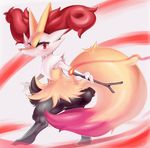  blush braixen fire fox fur furry gen_6_pokemon highres ibushiro no_humans pokemon pokemon_(creature) red_eyes simple_background smile solo stick white_background 