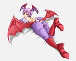  1girl artist_request ass back bat_wings boots capcom demon_girl green_hair head_wings headband headwings high_heel_boots high_heels hips huge_ass knees legs lilith_aensland looking_at_viewer looking_back miracle_(sol-ino) purple_hair solo succubus vampire_(game) wings 